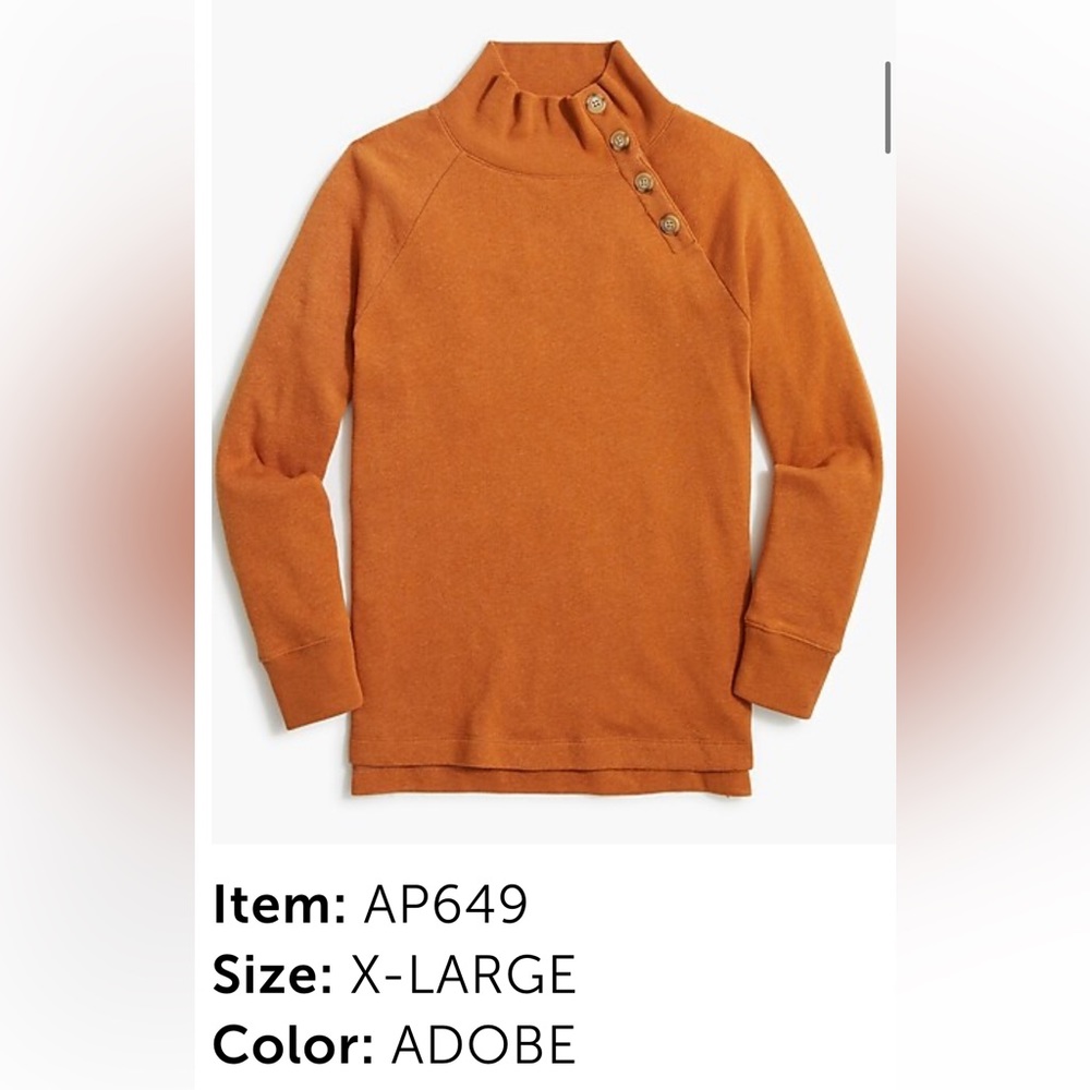 J. Crew wide button-collar tunic sweatshirt “adobe”
